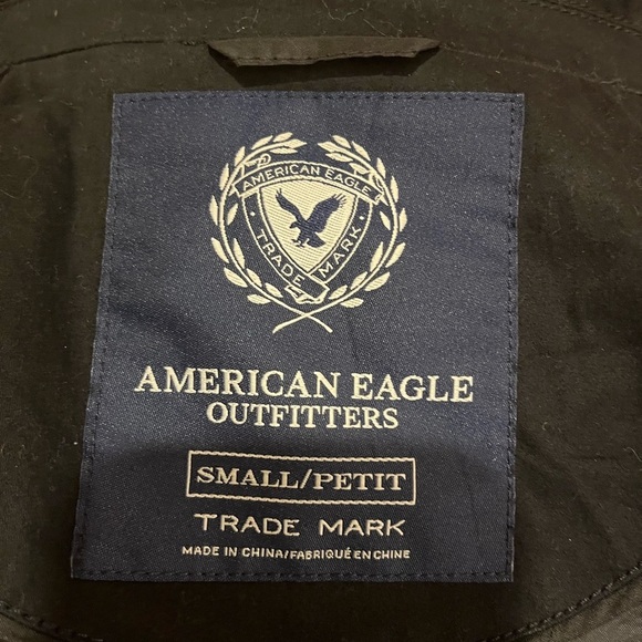 American Eagle Black Blazer with satin blue/white striped sleeve lining, Small - Picture 6 of 8